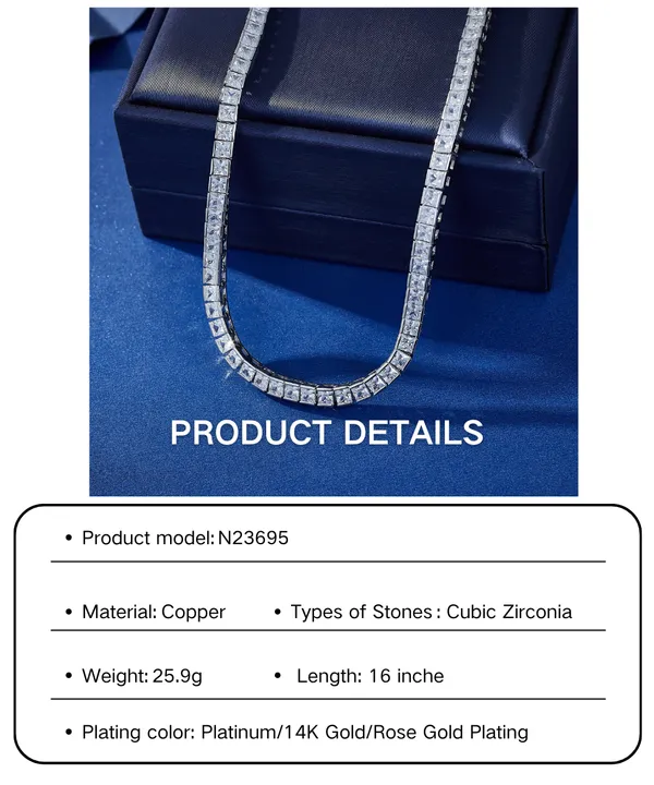 قلادة سلسلة تنس زركون فاخرة - Custom Fashion Luxury Zircon Tennis