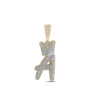 10kt Yellow Gold Men's Diamond Crown Letter Charm Pendant - 1-1/4 Cttw