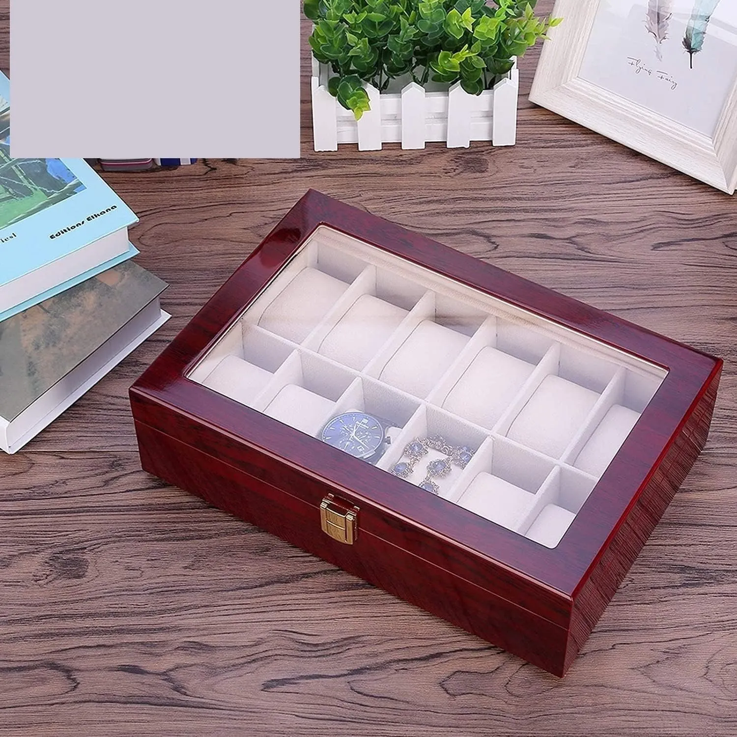 12 Slots Rose Wood Watch Organizer-SA2408-286