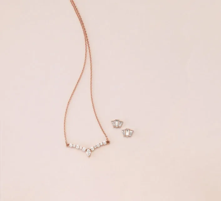 14K Rose 1/3 CTW Diamond 16" "V" Necklace