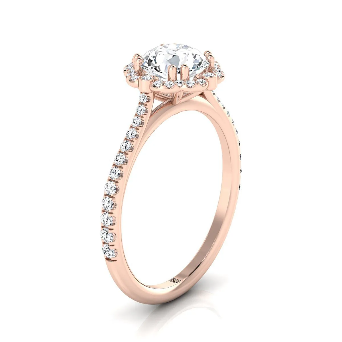 14K Rose Gold Round Brilliant Diamond Ornate Halo Vintage Inspired Engagement Ring -1/4ctw