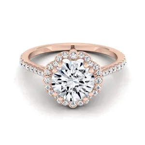 14K Rose Gold Round Brilliant Diamond Ornate Halo Vintage Inspired Engagement Ring -1/4ctw