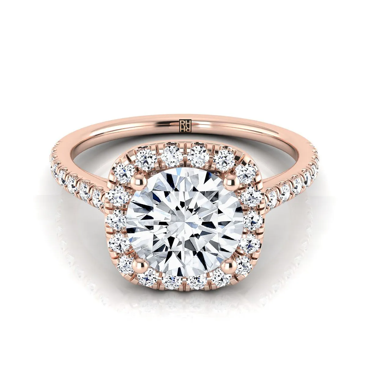14K Rose Gold Round Brilliant Diamond Pave Halo Engagement Ring -1/3ctw