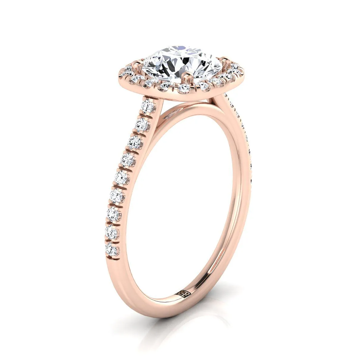 14K Rose Gold Round Brilliant Diamond Pave Halo Engagement Ring -1/3ctw