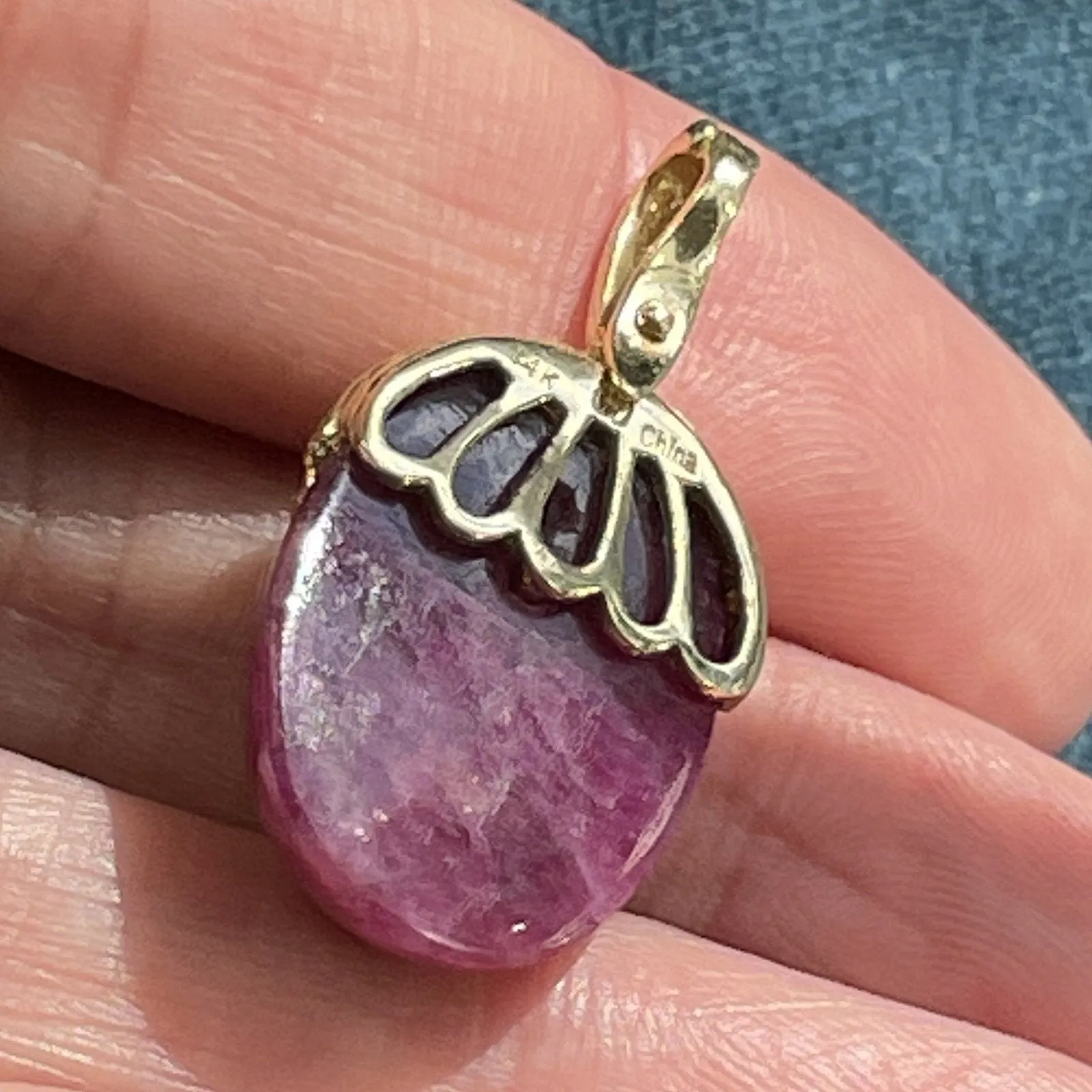14k Yellow Gold 20 Carat Cabochon Ruby Pendant w Diamond Enhancer Bail
