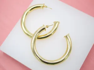 18K Gold Filled 6mm Thick Open Hoop Stud Hoops Earrings For Wholesale Jewelry Supplies & Earring Findings (J57)