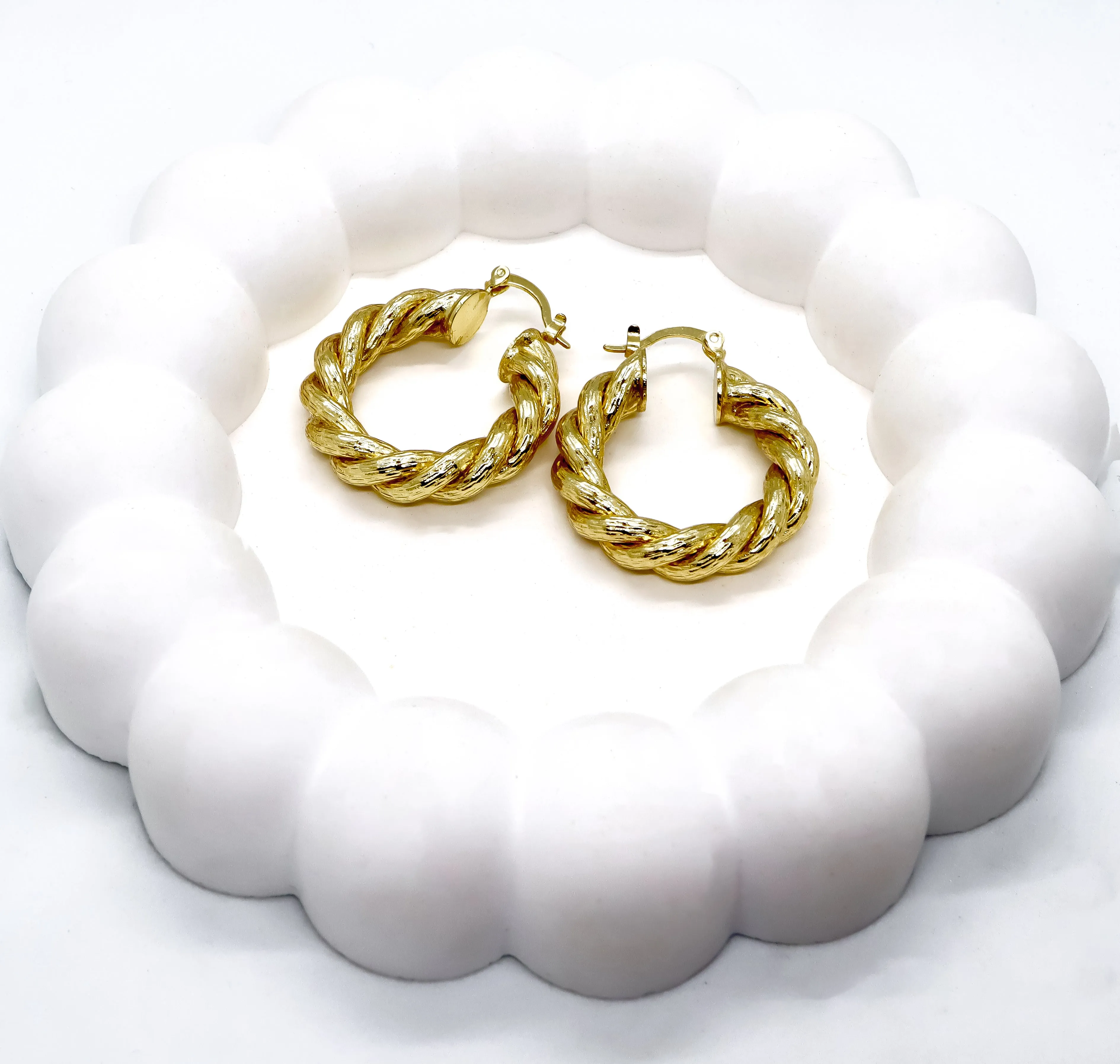 18k Gold-Plated Twisted Golden Hoops