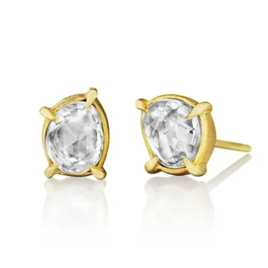 18K Prong-Set Organic White Sapphire Stud Earrings