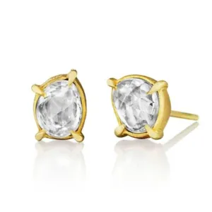 18K Prong-Set Organic White Sapphire Stud Earrings