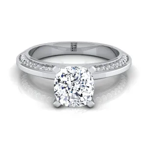 18K White Gold Cushion Diamond Knife Edge Micropave Engagement Ring -1/5ctw