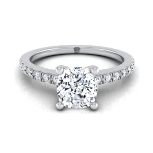 18K White Gold Cushion Simple Linear Diamond Pave Engagement Ring -1/5ctw