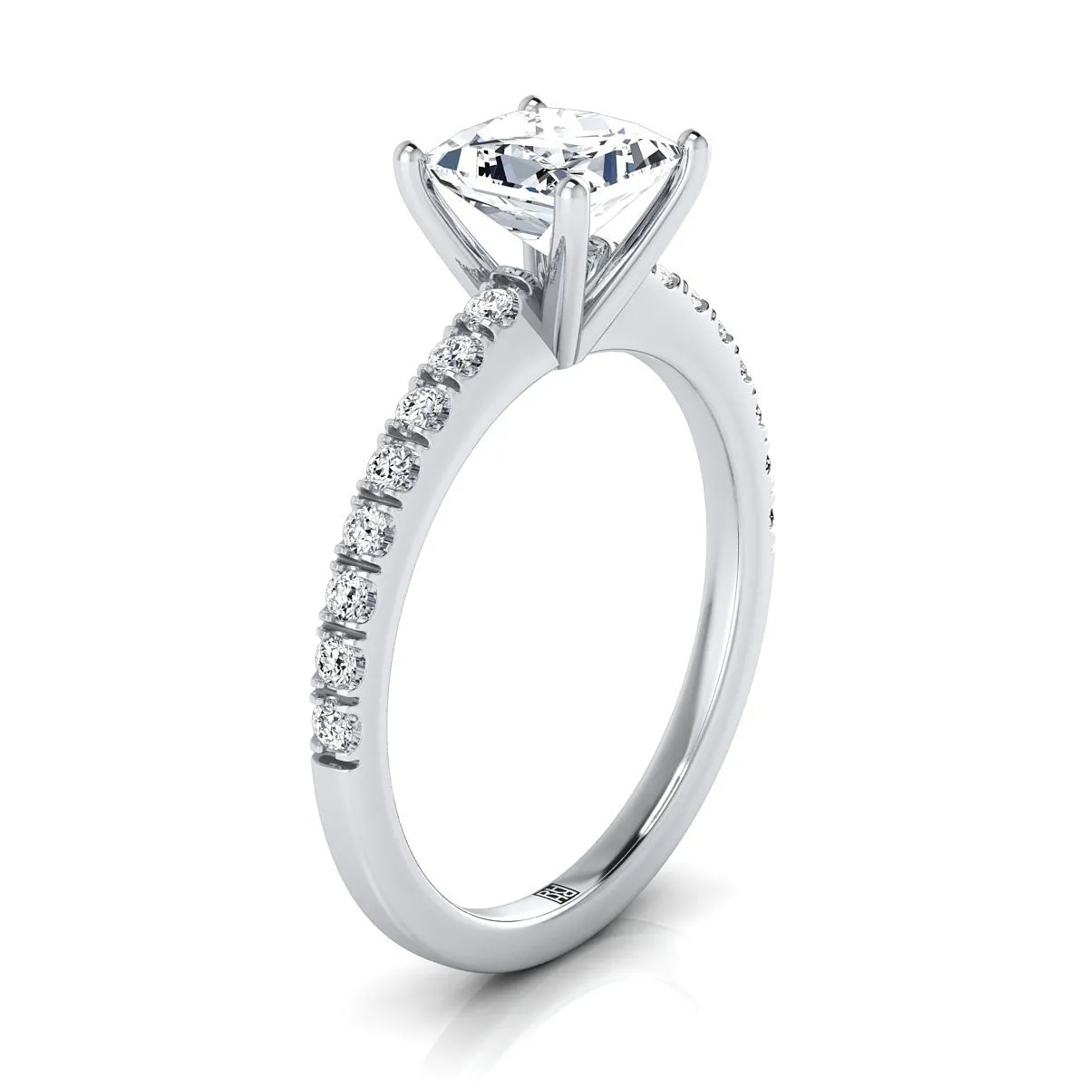 18K White Gold Princess Cut Simple Linear Diamond Pave Engagement Ring -1/5ctw