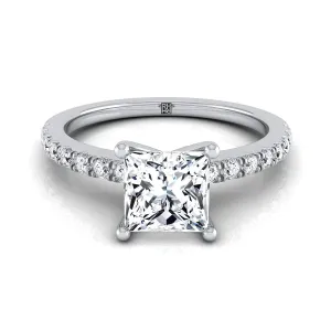 18K White Gold Princess Cut Simple Linear Diamond Pave Engagement Ring -1/5ctw