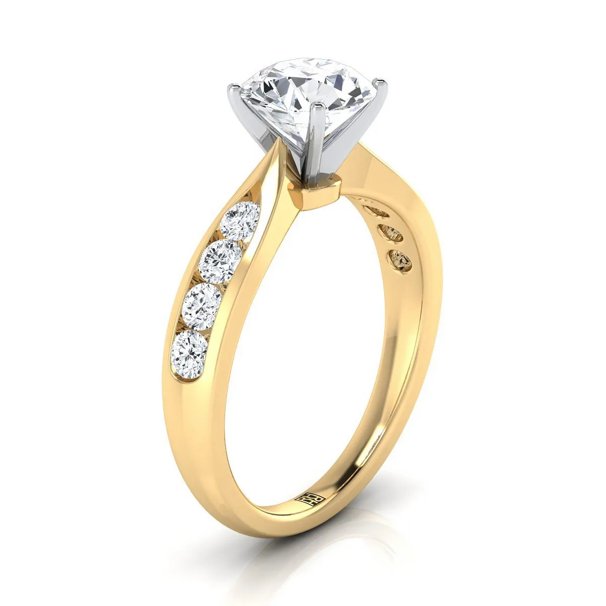 18K Yellow Gold Round Brilliant Pinched Channel Diamond Channel Engagement Ring -3/8ctw