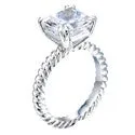 3 Carat Princess Cubic Zirconia Center Rope Twisted Shank 14K W Gold Solitaire Ring