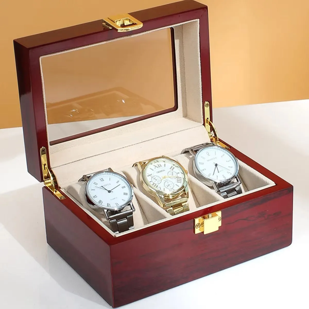 3 Slots Rose Wood Watch Organizer-SA2408-287
