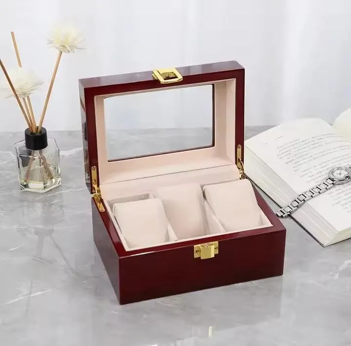 3 Slots Rose Wood Watch Organizer-SA2408-287