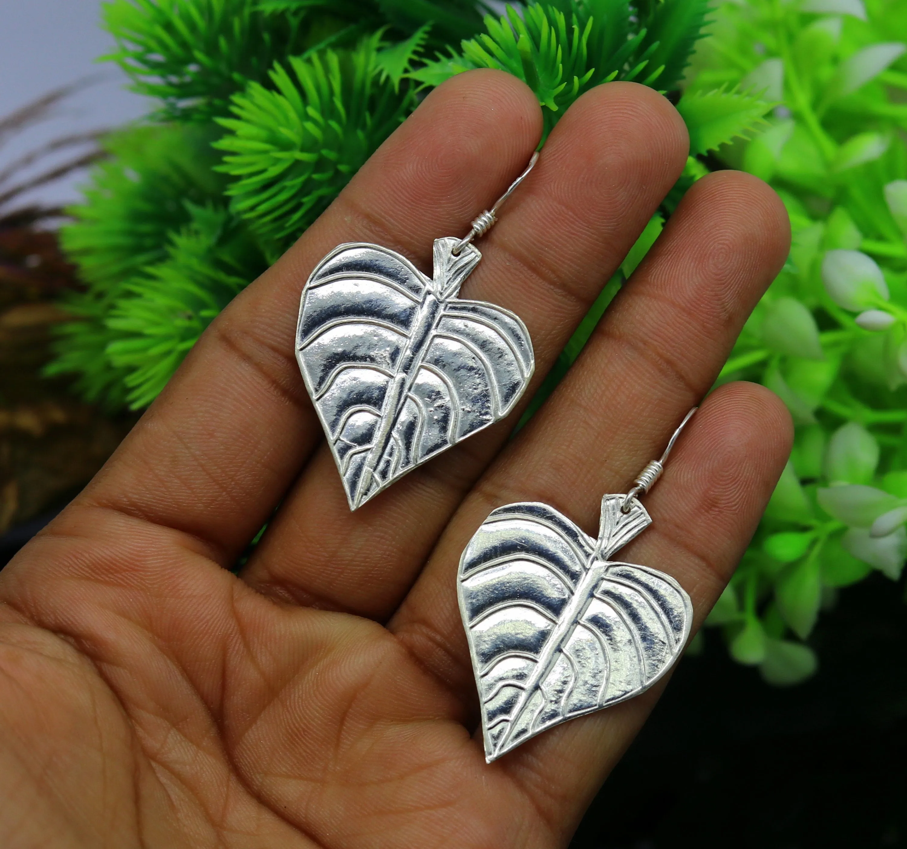 925 sterling silver handmade fancy stylish design peepal tree leaf earring excellent customized hoops earring summer collection ear491
