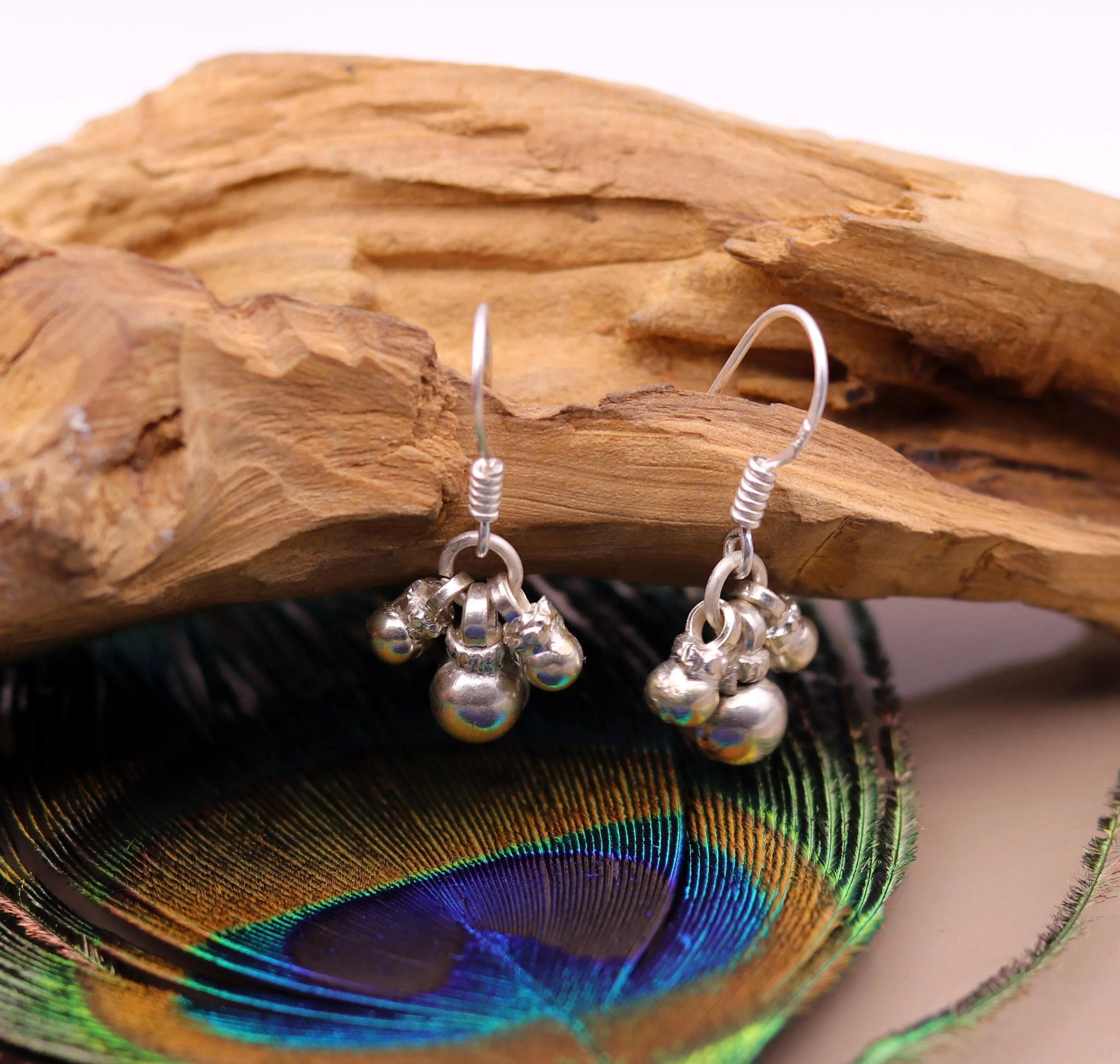 925 sterling silver handmade gorgeous hoops earrings, bells earrings amazing stylish modern hoop earrings for belly dance jewelry s491