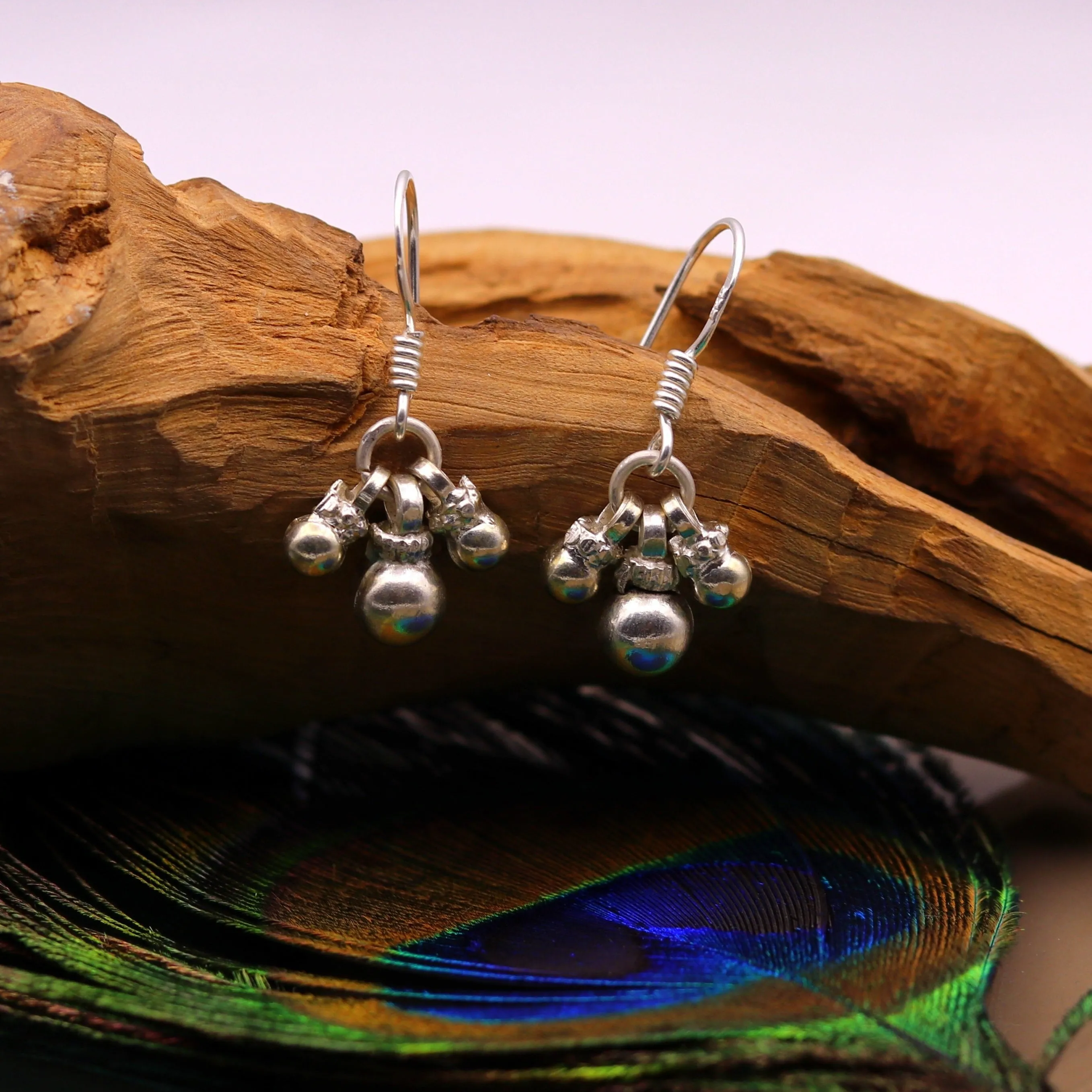925 sterling silver handmade gorgeous hoops earrings, bells earrings amazing stylish modern hoop earrings for belly dance jewelry s491
