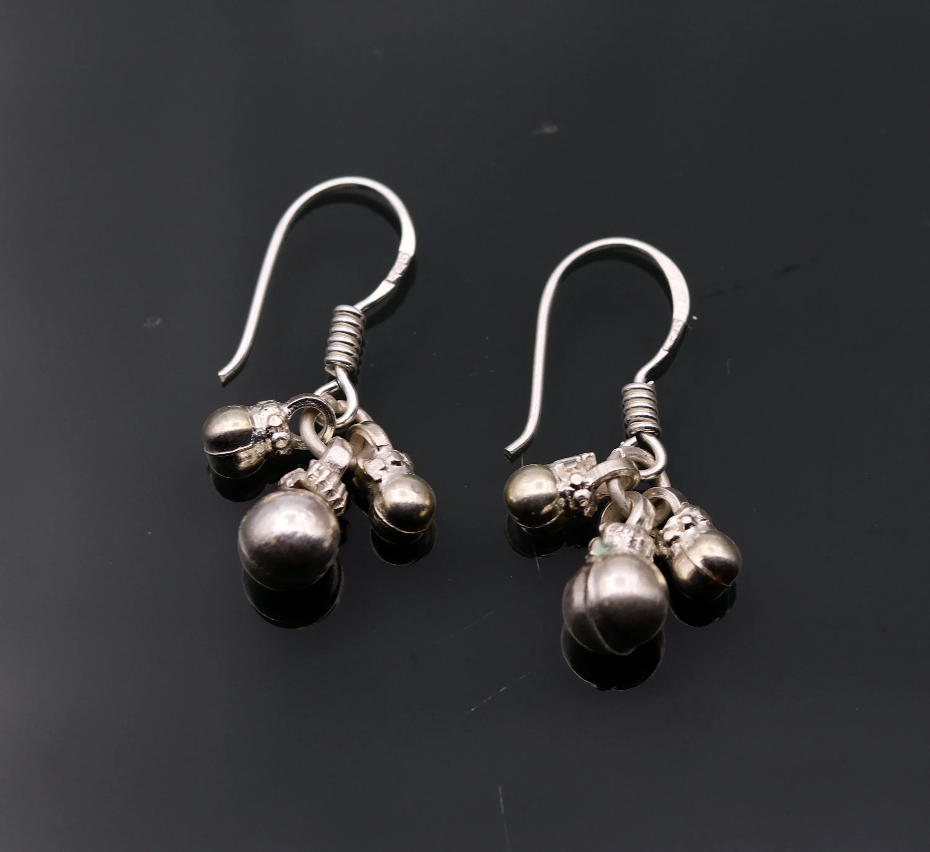 925 sterling silver handmade gorgeous hoops earrings, bells earrings amazing stylish modern hoop earrings for belly dance jewelry s491