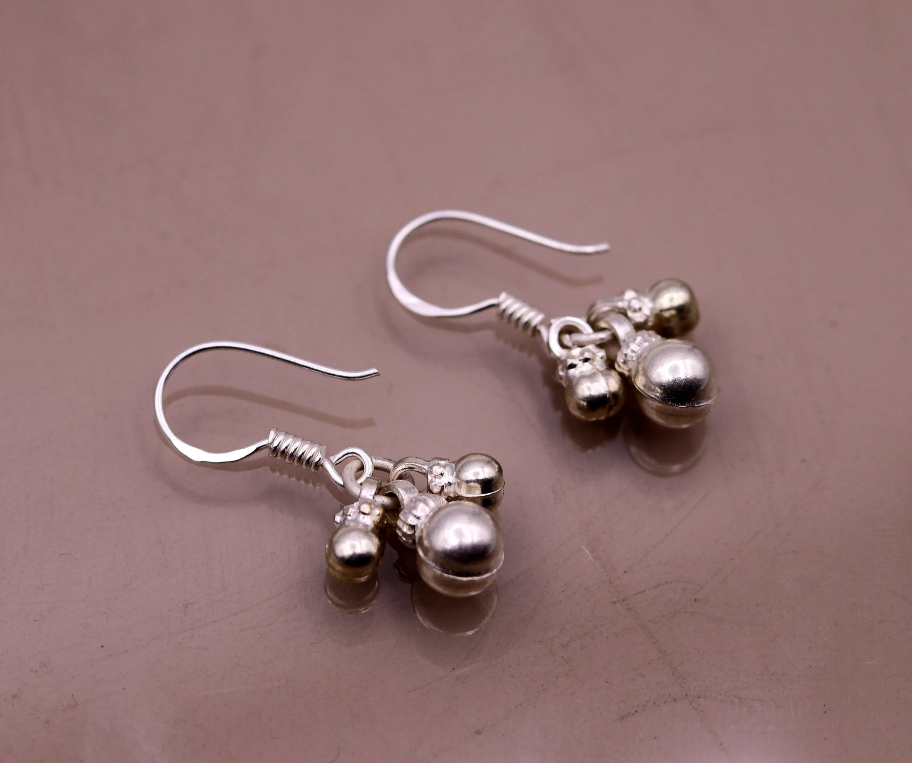 925 sterling silver handmade gorgeous hoops earrings, bells earrings amazing stylish modern hoop earrings for belly dance jewelry s491