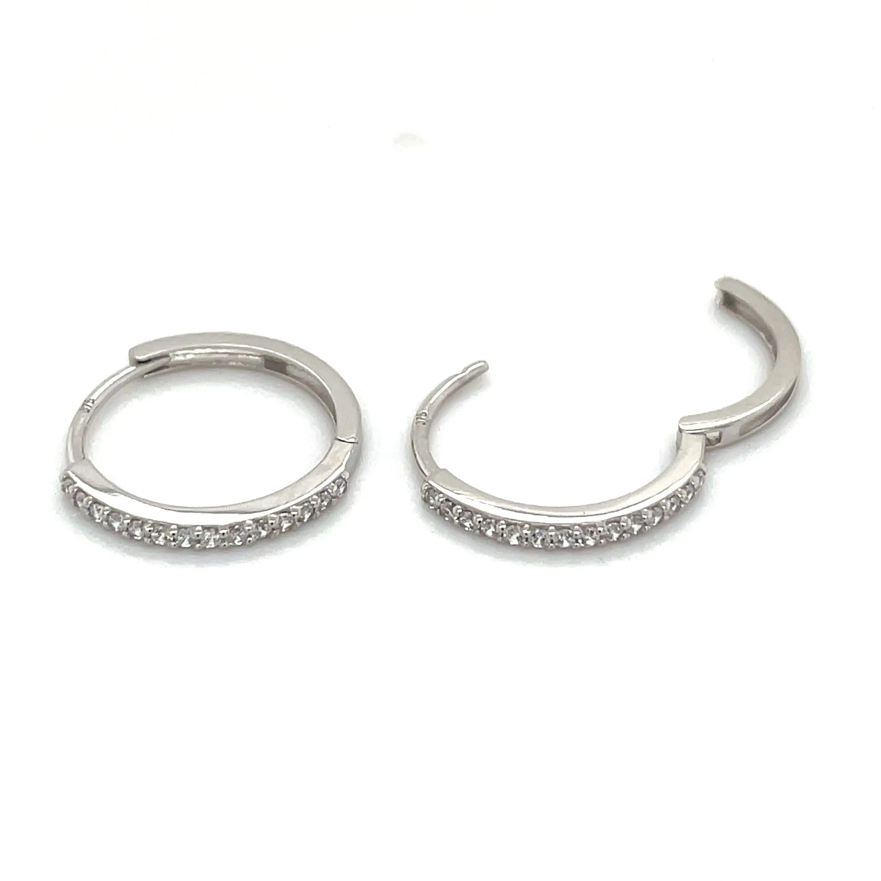 9ct White Gold Cz Stone Set Clicker Hoops