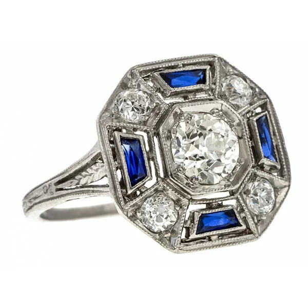 Art Deco Diamond & Sapphire Ring, 0.53ct.