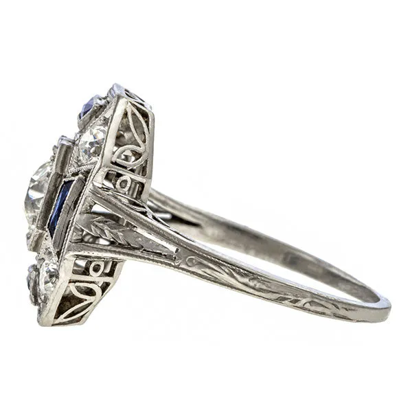 Art Deco Diamond & Sapphire Ring, 0.53ct.