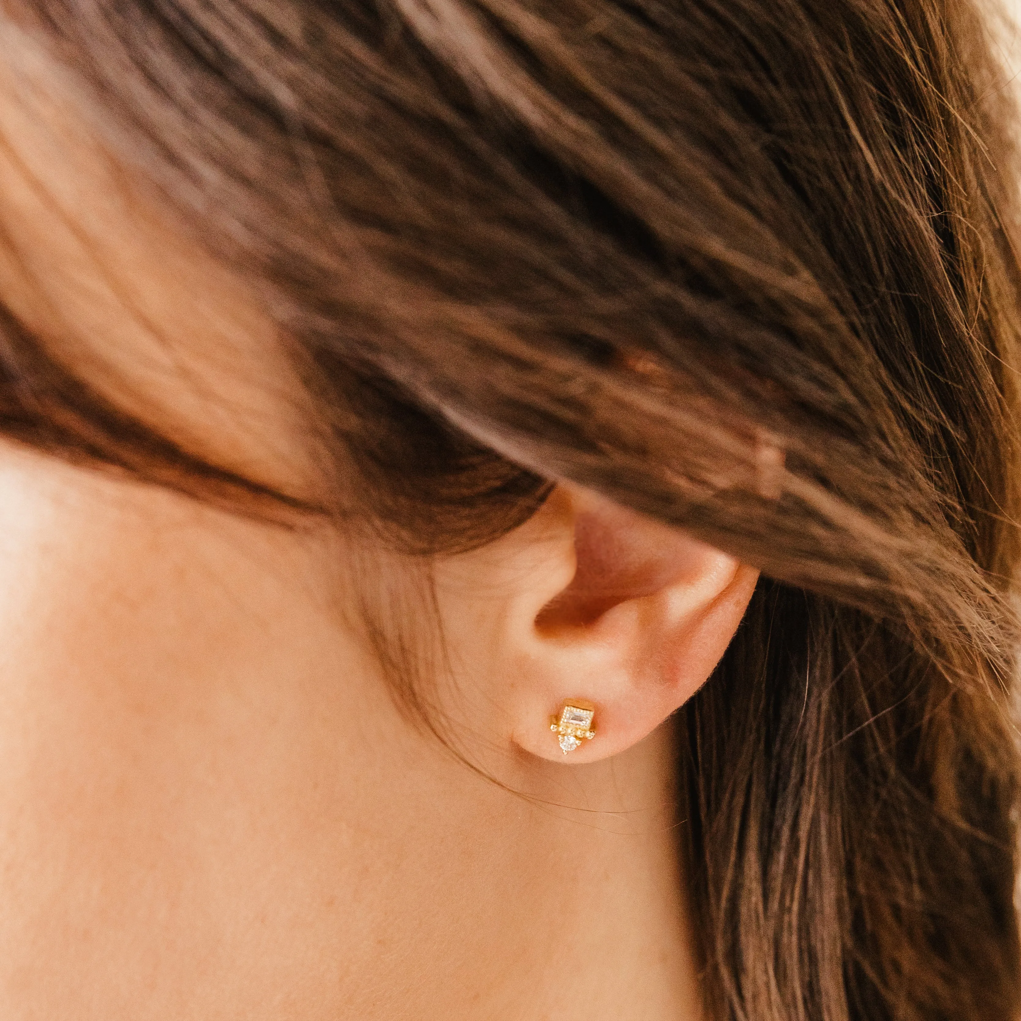 Baguette   Round Diamond Beaded earrings