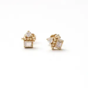 Baguette   Round Diamond Beaded earrings