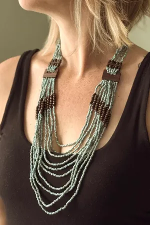 Beaded Necklace with Wooden Detail