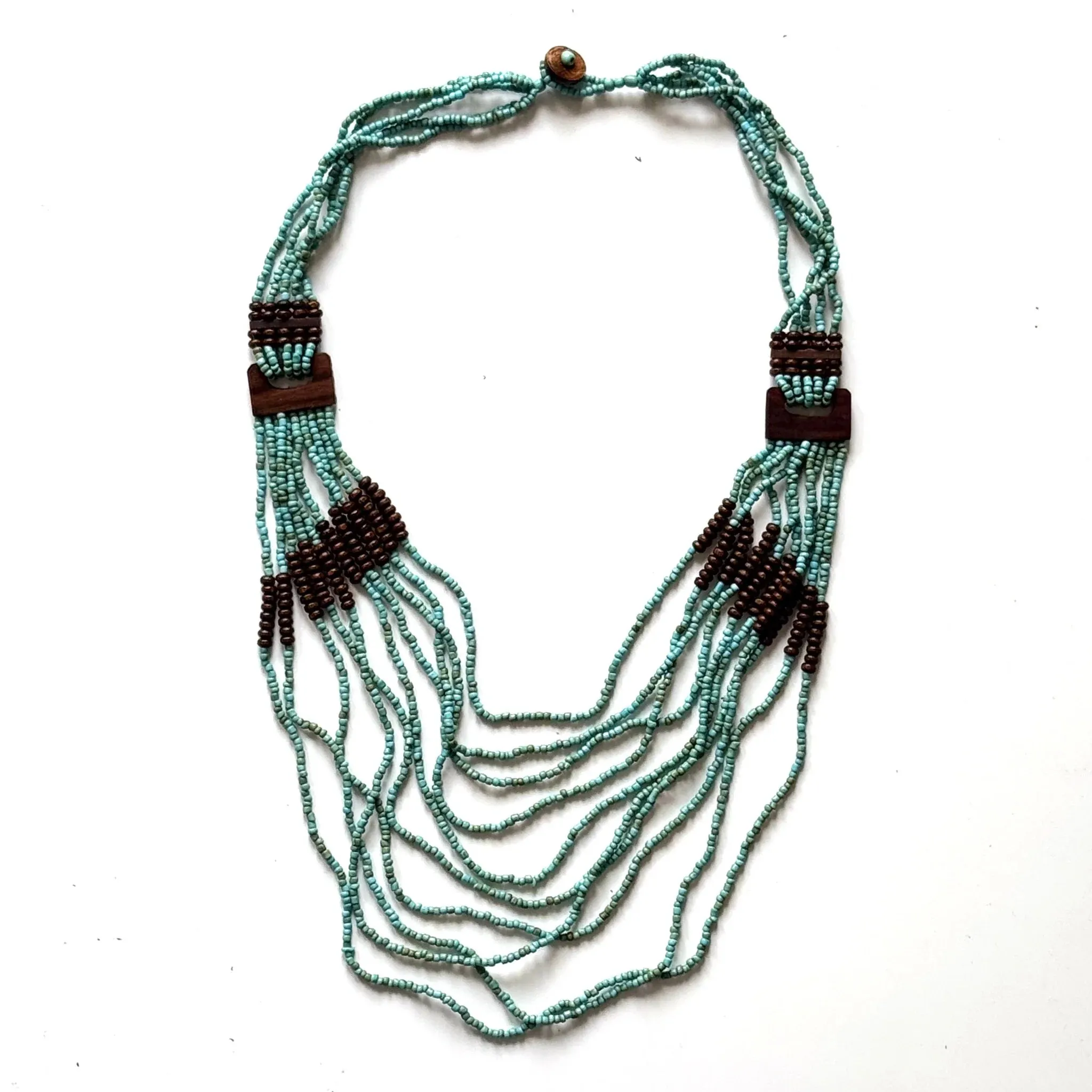 Beaded Necklace with Wooden Detail