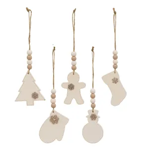 Beaded Wooden Stitched Ornament