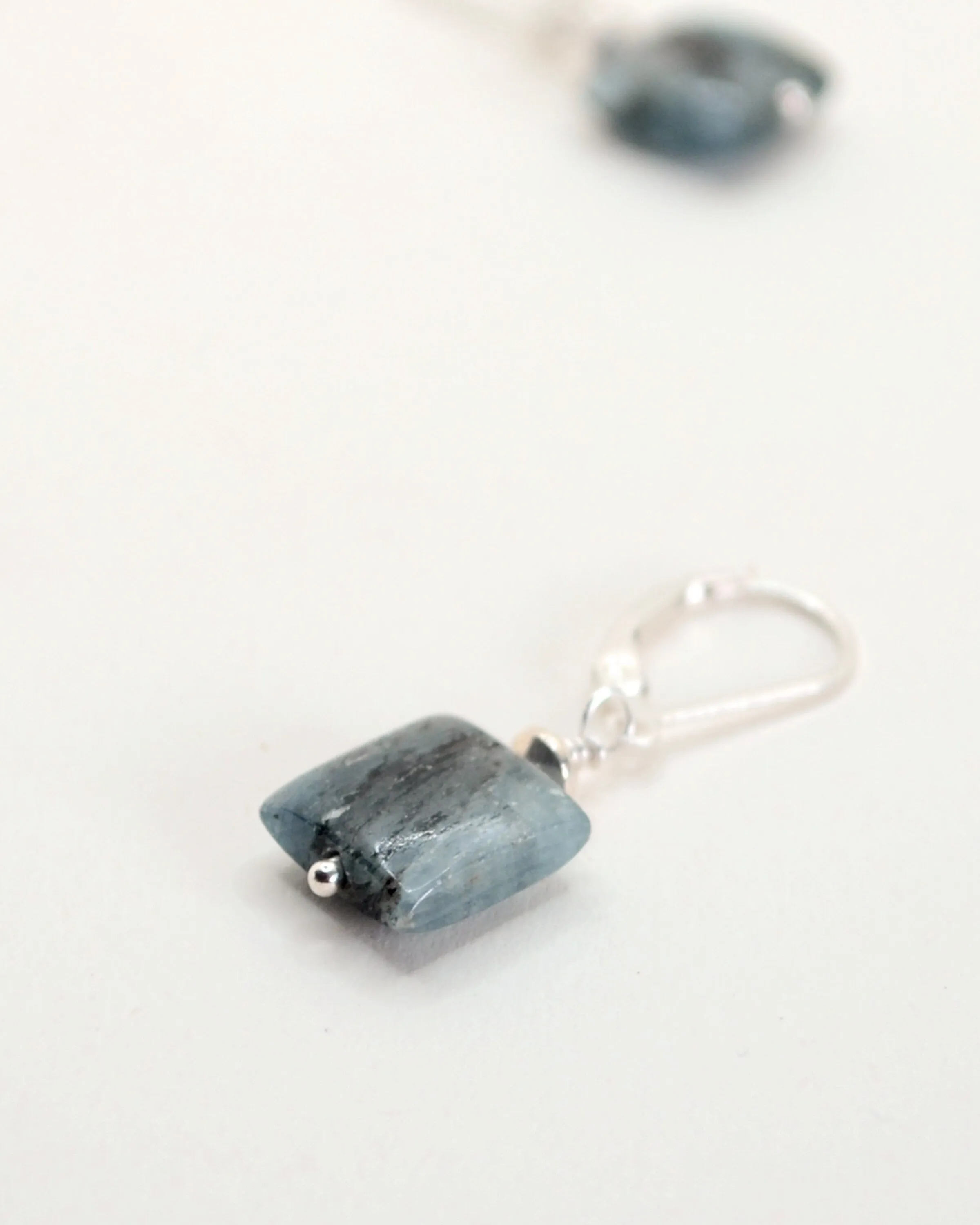 Blue square kyanite and silver earrings, minimalist earrings