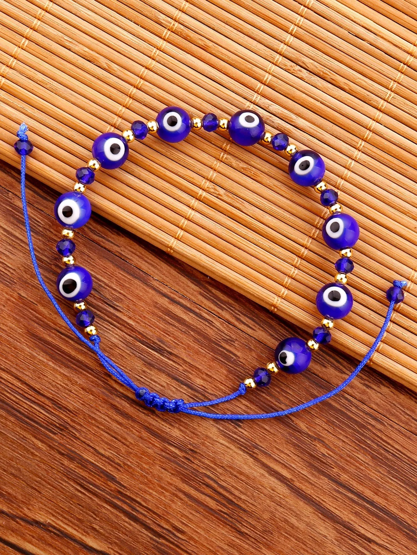 Blue String Evil Eye Decor Beaded Bracelet Boho Crafted Creative Beads