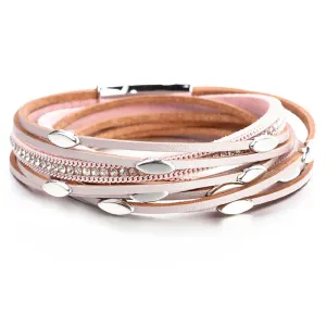 Bohemian Style Multi Layer Leather Wrap Bracelets With Leaf Charm Crystals