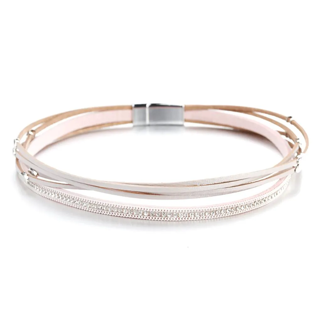 Bohemian Style Multi Layer Leather Wrap Bracelets With Leaf Charm Crystals