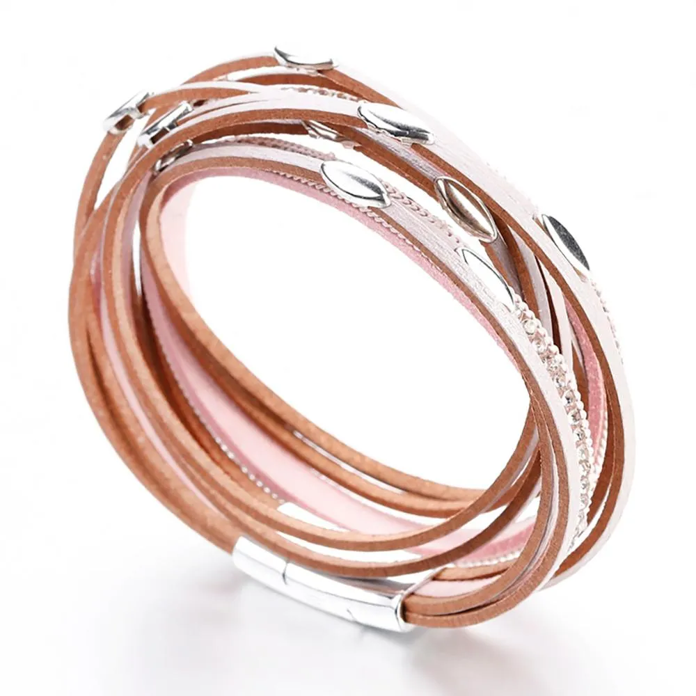 Bohemian Style Multi Layer Leather Wrap Bracelets With Leaf Charm Crystals