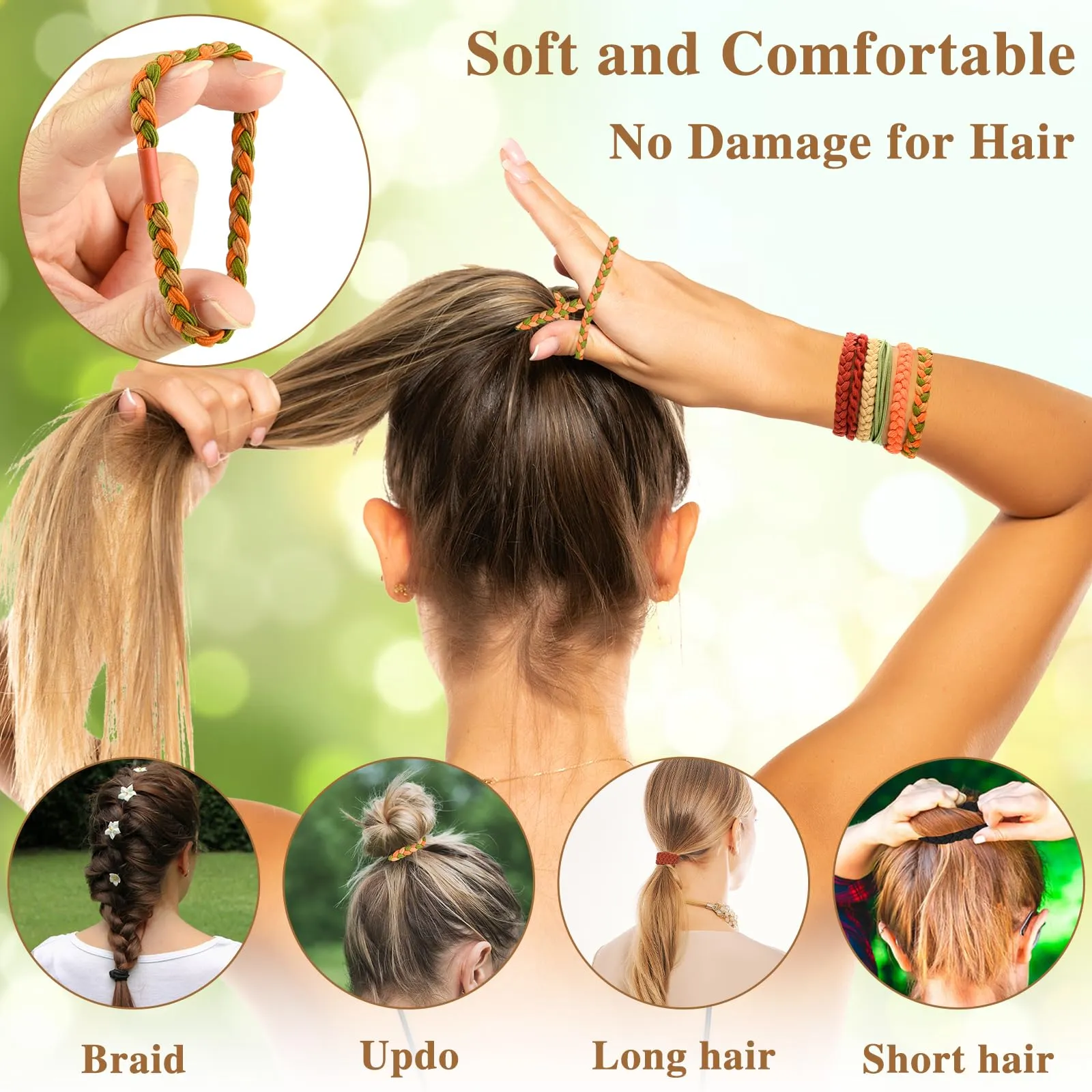 Bouiexye Hair Ties for Women - 48PCS Boho Hair Accessories, 6 Styles Hair Tie Bracelets, 14 Colors Non-Damaging Hair Ties for Thick Hair
