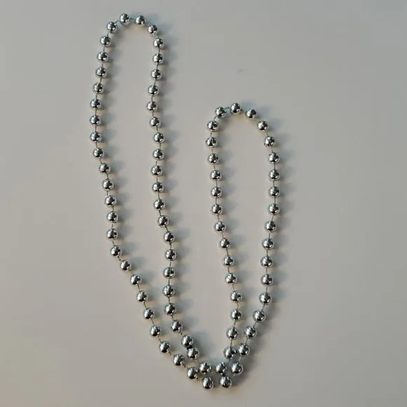 Boutique Bright Silver Simple Beaded Longer Necklace