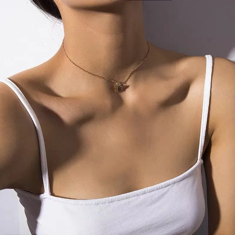 Butterfly simple temperament single layer necklace