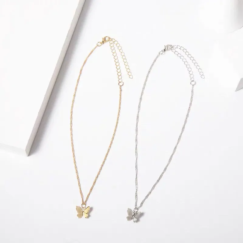 Butterfly simple temperament single layer necklace