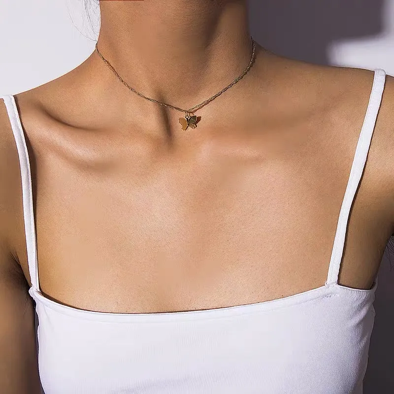 Butterfly simple temperament single layer necklace