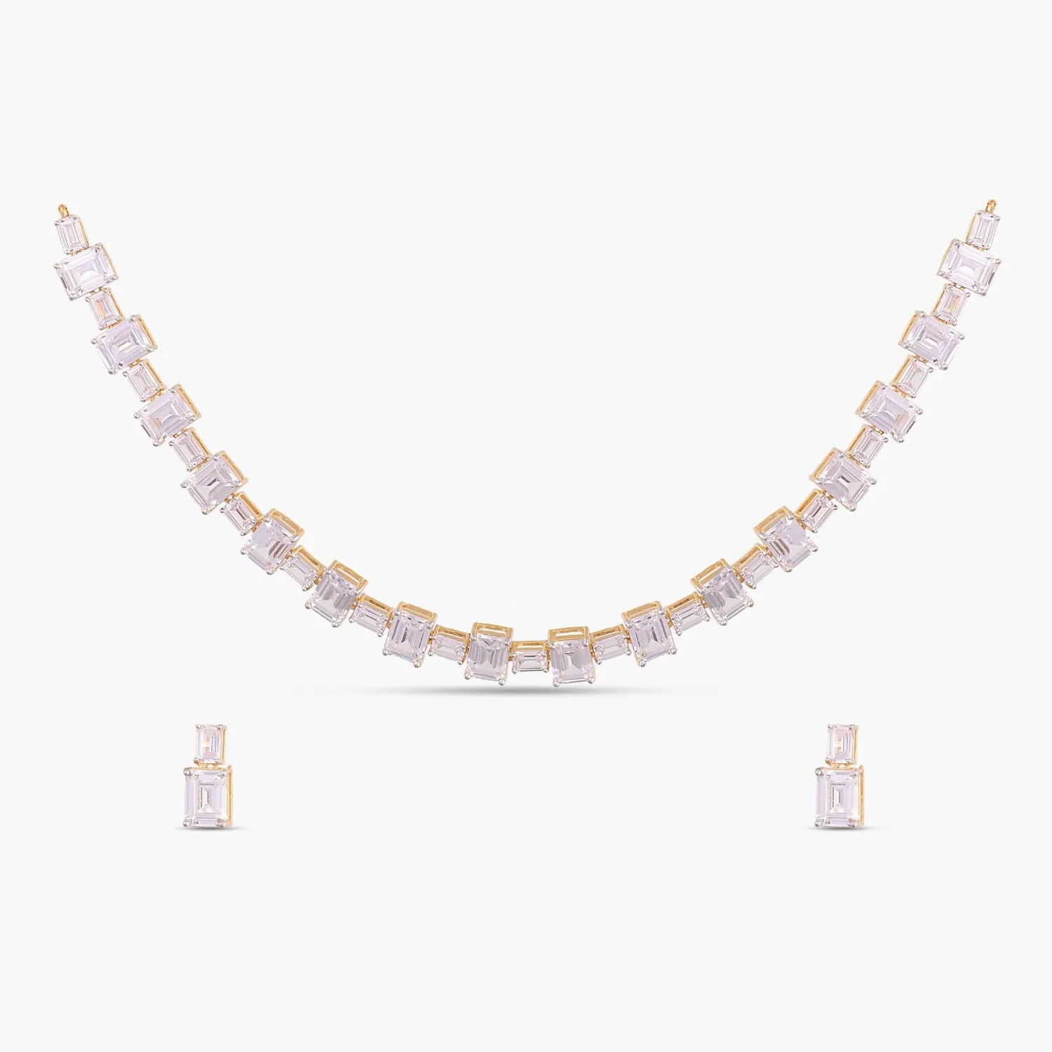 Cascading Emerald Cut CZ Silver Necklace Set