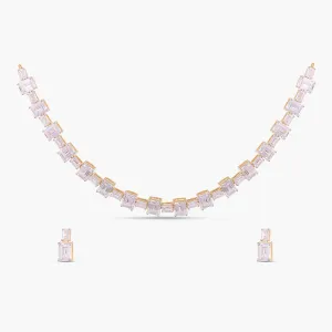 Cascading Emerald Cut CZ Silver Necklace Set