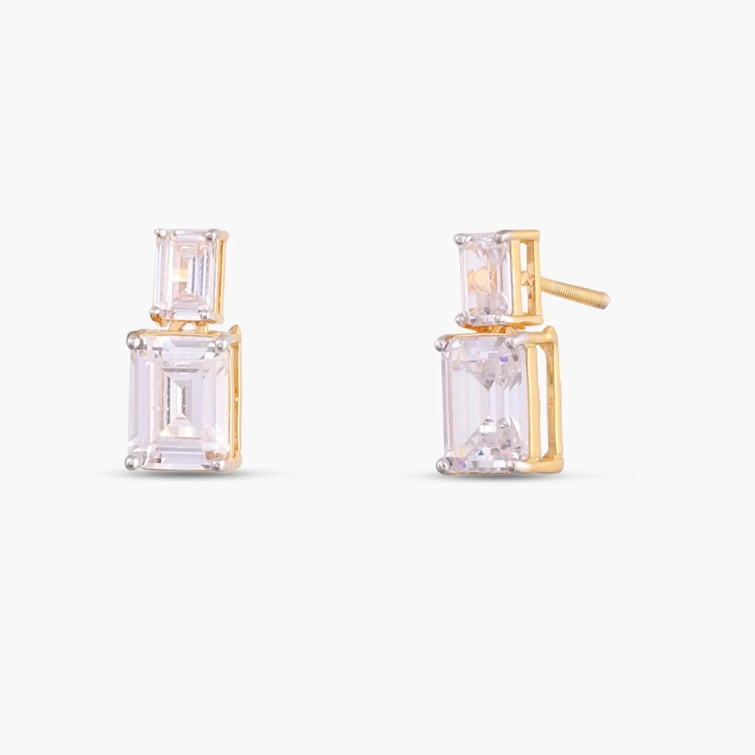 Cascading Emerald Cut CZ Silver Necklace Set