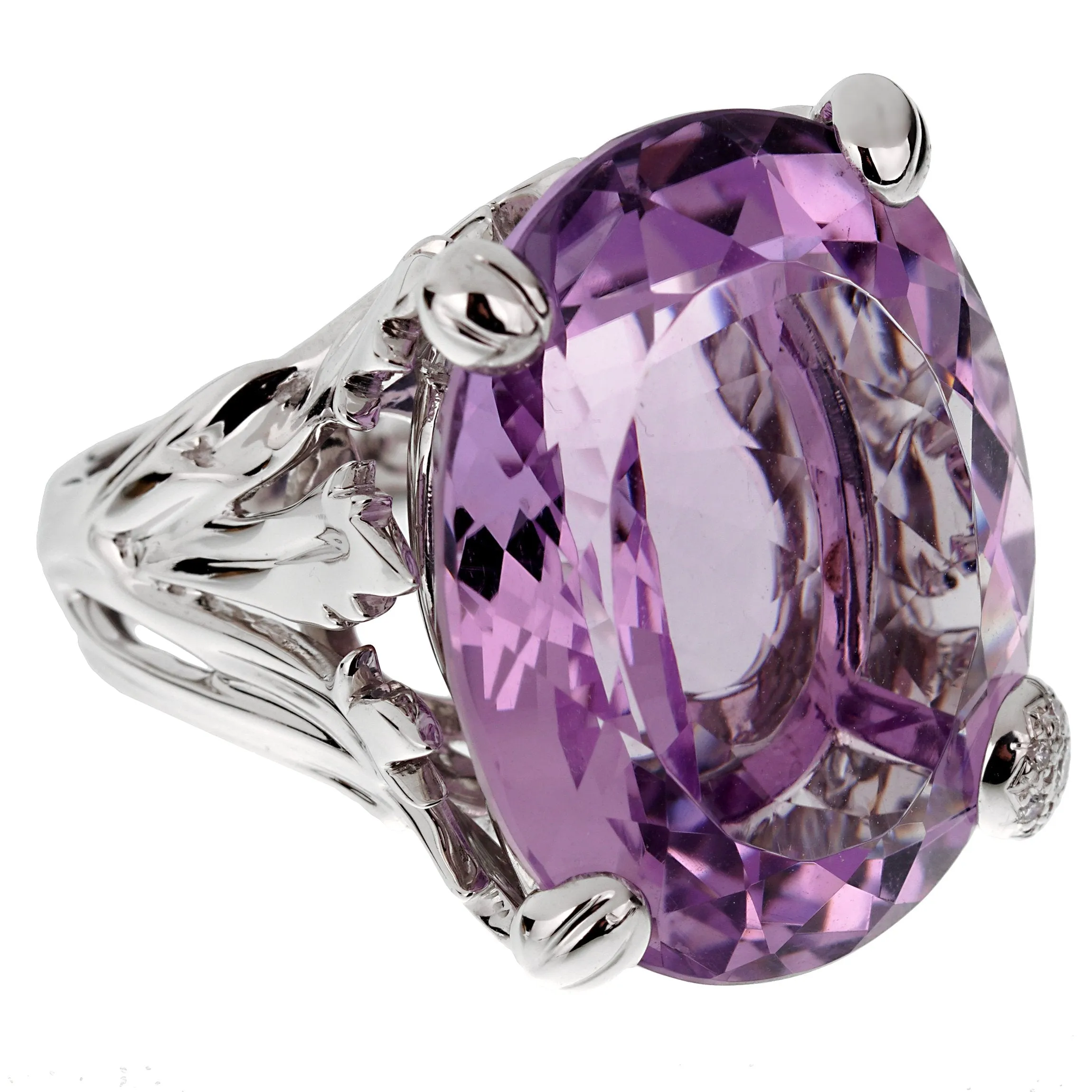 Christian Dior 44.5ct Amethyst Diamond Cocktail White Gold Ring Sz 5 1/2