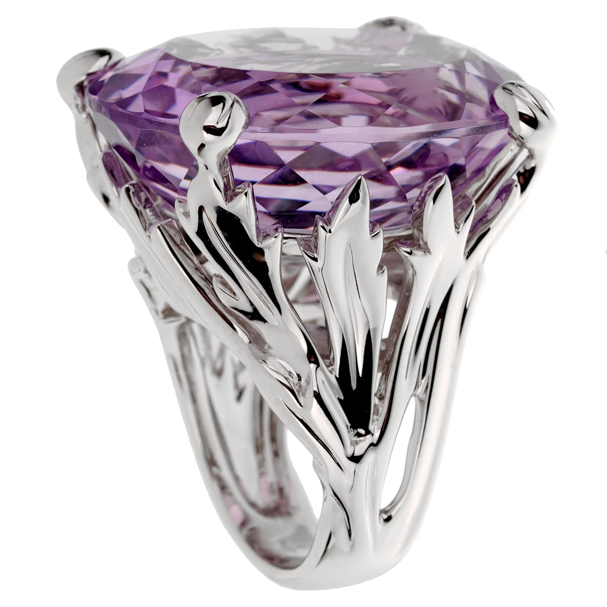 Christian Dior 44.5ct Amethyst Diamond Cocktail White Gold Ring Sz 5 1/2