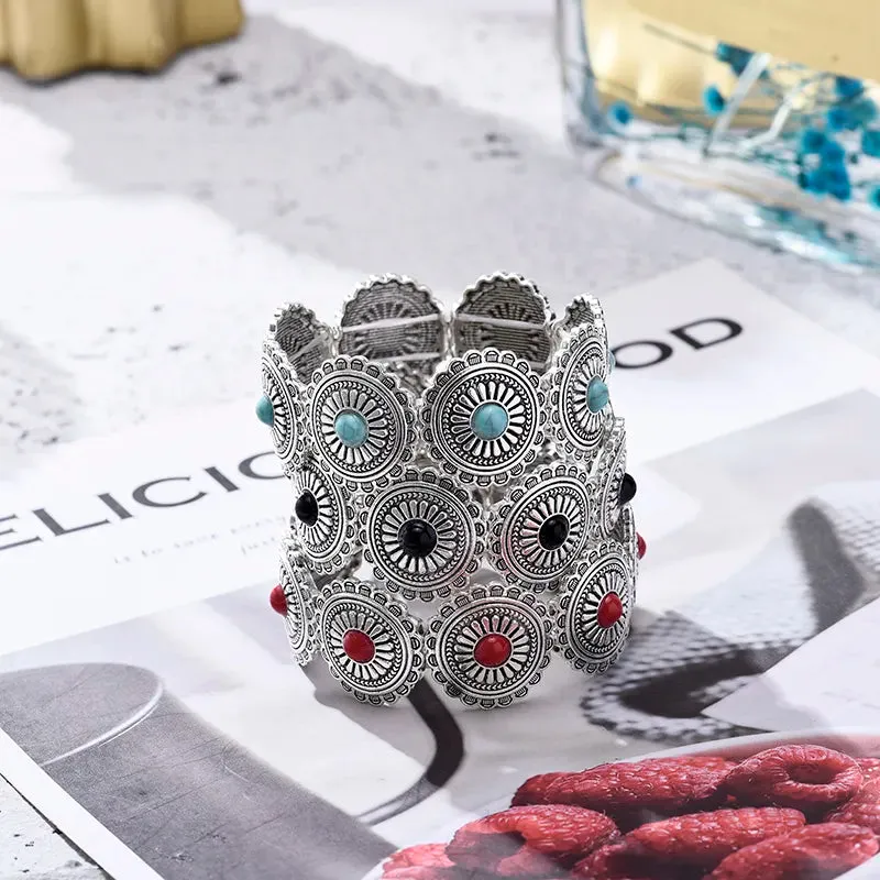 Classic Ethnic Acrylic Stone Flower Bracelets for Women